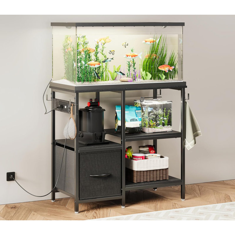 3-Tier Metal Aquarium Stand For 20-29 Gallon Tanks - Holds Two 20 Gallon Long Tanks, Built-in Power Outlet, Rustic Brown Finish, 330lb Capacity Per Shelf